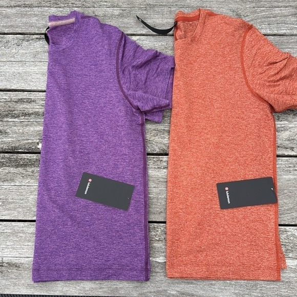 Bundle of 2 Lululemon Soft Jersey Tee Shirt Mens orange purple size Medium NWT